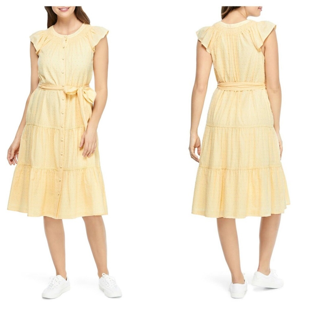 Girl Meets Glam Collection Midi Dress Women’s 10 Custard Tiered Cottage Core
